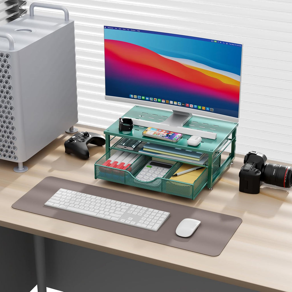 Elevated Computer Monitor Stand with Integrated Drawer