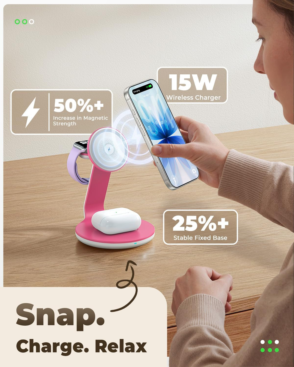 3-in-1 Magnetic Wireless Charger for MagSafe Compatibility