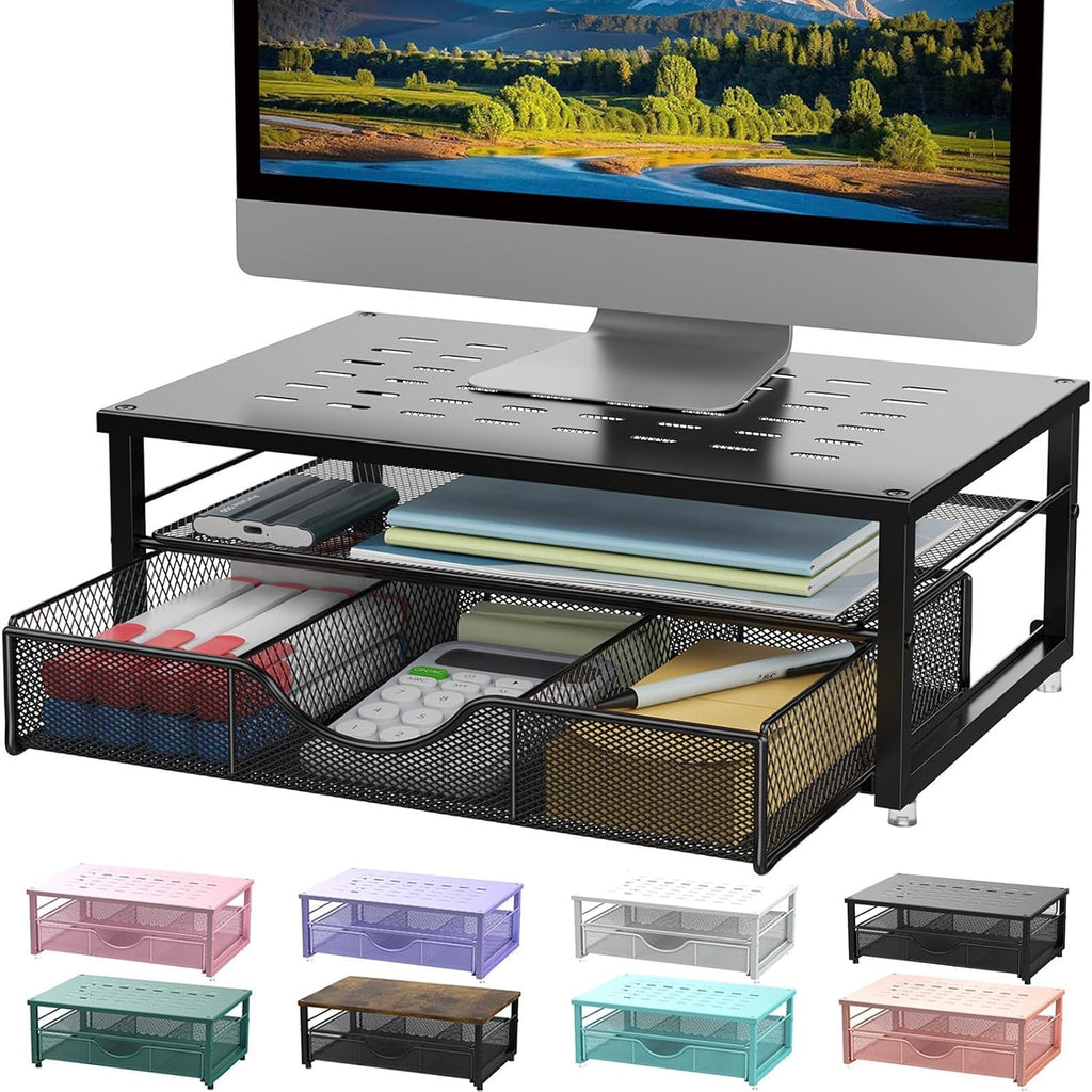 Elevated Computer Monitor Stand with Integrated Drawer