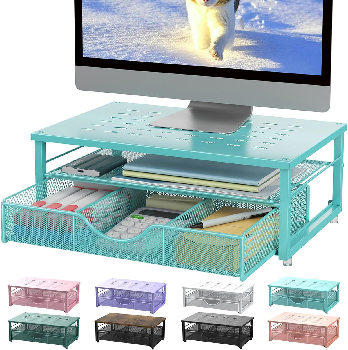 Elevated Computer Monitor Stand with Integrated Drawer