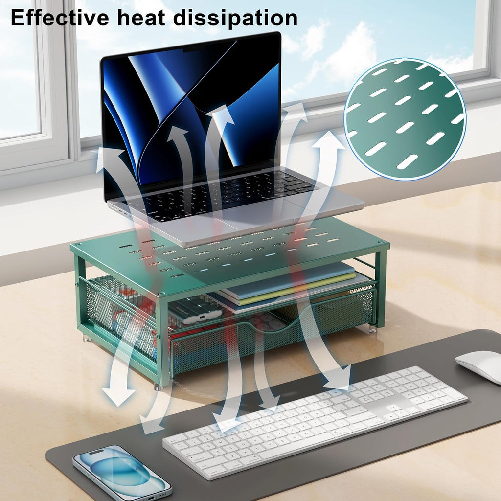 Elevated Computer Monitor Stand with Integrated Drawer