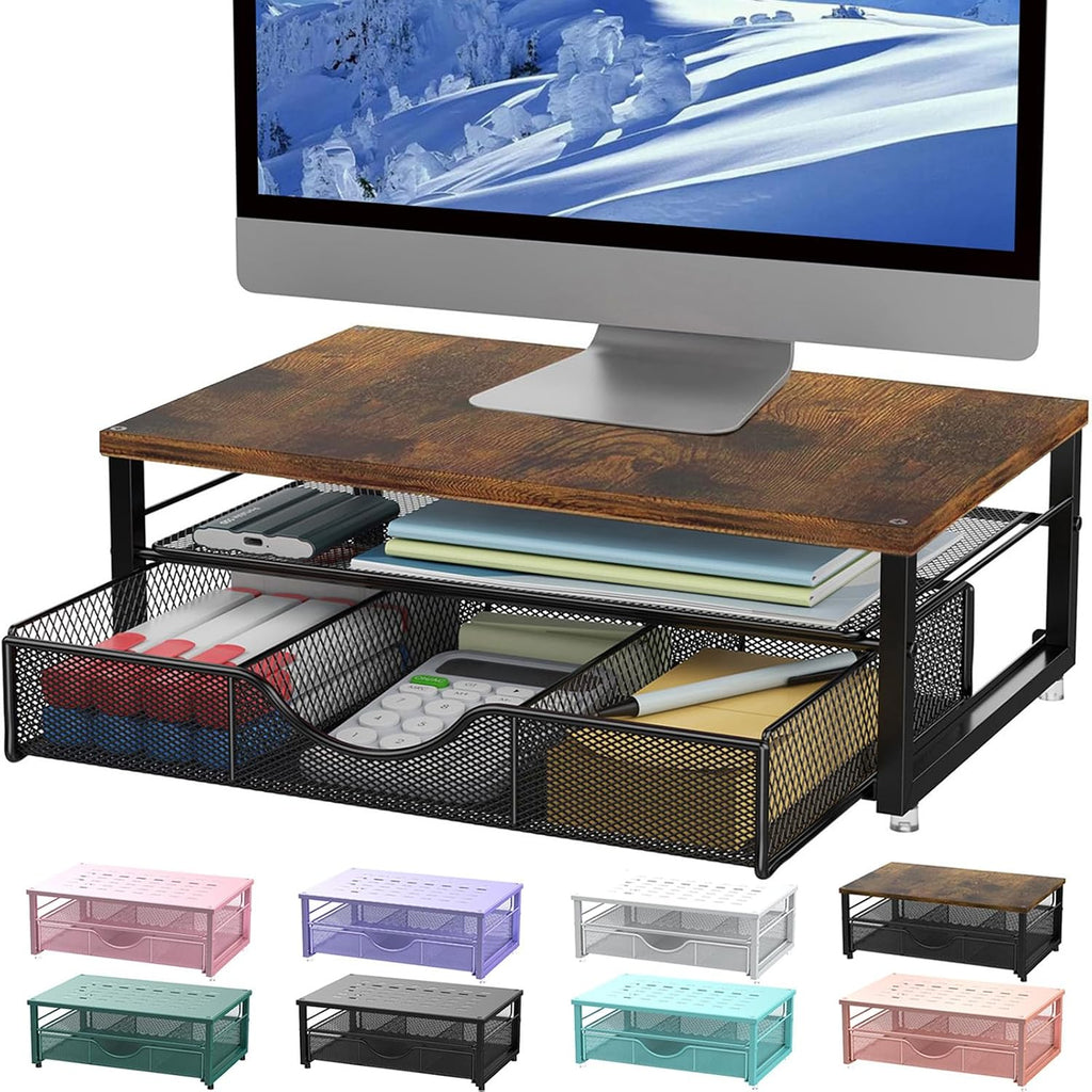 Elevated Computer Monitor Stand with Integrated Drawer