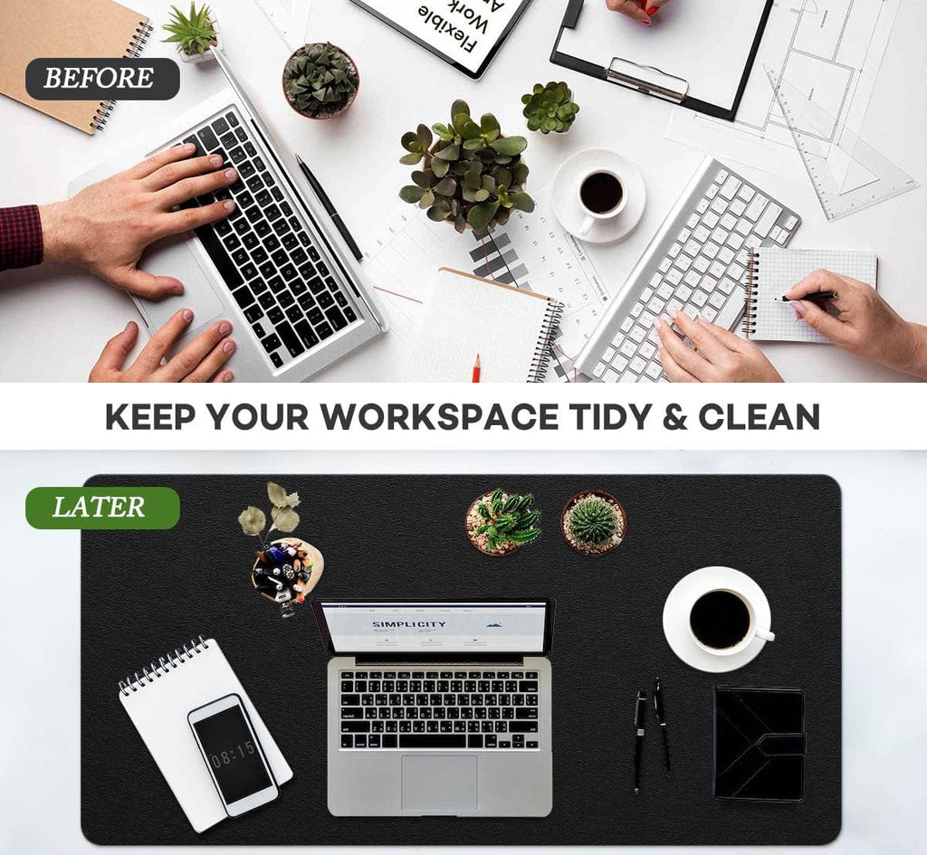 Multifunctional Non-Slip Desk Pad Mat - Waterproof PVC Leather Protector for Office and Home (Black, 14" x 24")