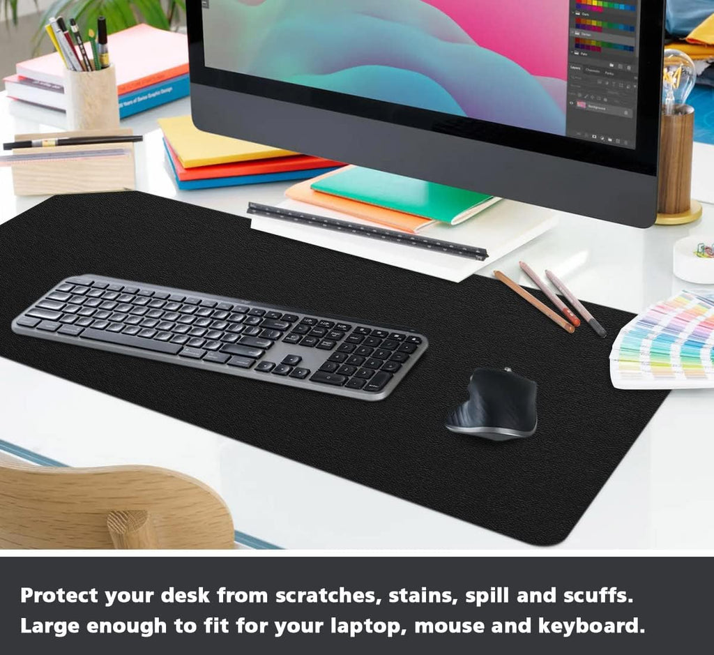 Multifunctional Non-Slip Desk Pad Mat - Waterproof PVC Leather Protector for Office and Home (Black, 14" x 24")