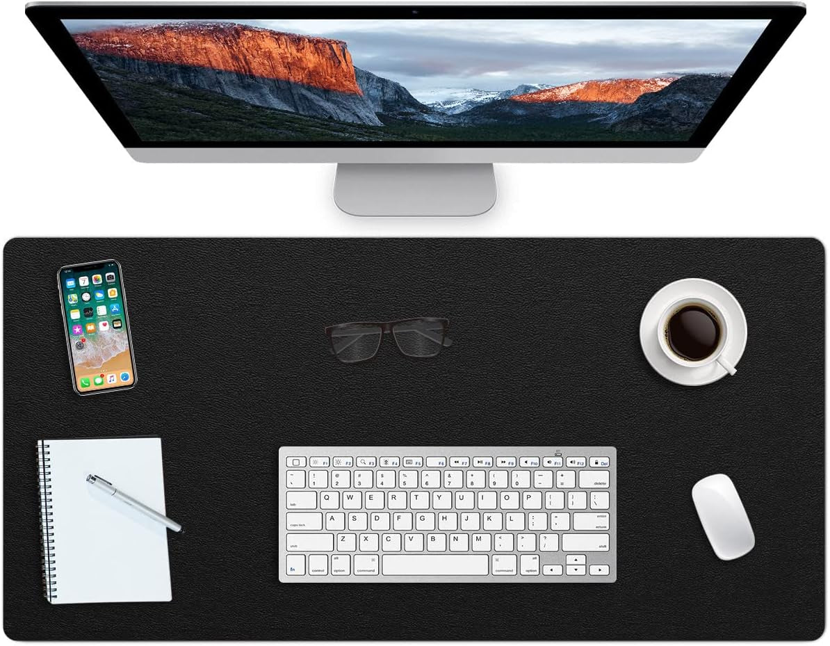 Multifunctional Non-Slip Desk Pad Mat - Waterproof PVC Leather Protector for Office and Home (Black, 14" x 24")
