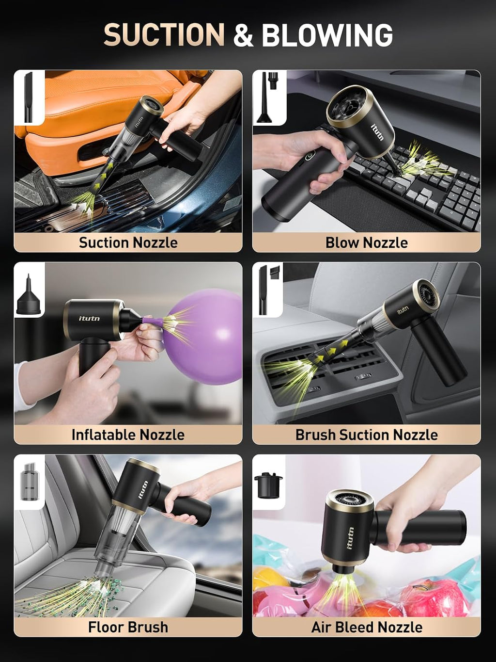 Car Vacuum/Blower 5-In-1 Mini Vacuum Cleaner Cordless Air Duster 18000Pa Powerful Suction Handheld Portable Vacuum for Car Home, PC, Keyboard, Desk, Pet Hair Cleaning Car Detailing Accessories