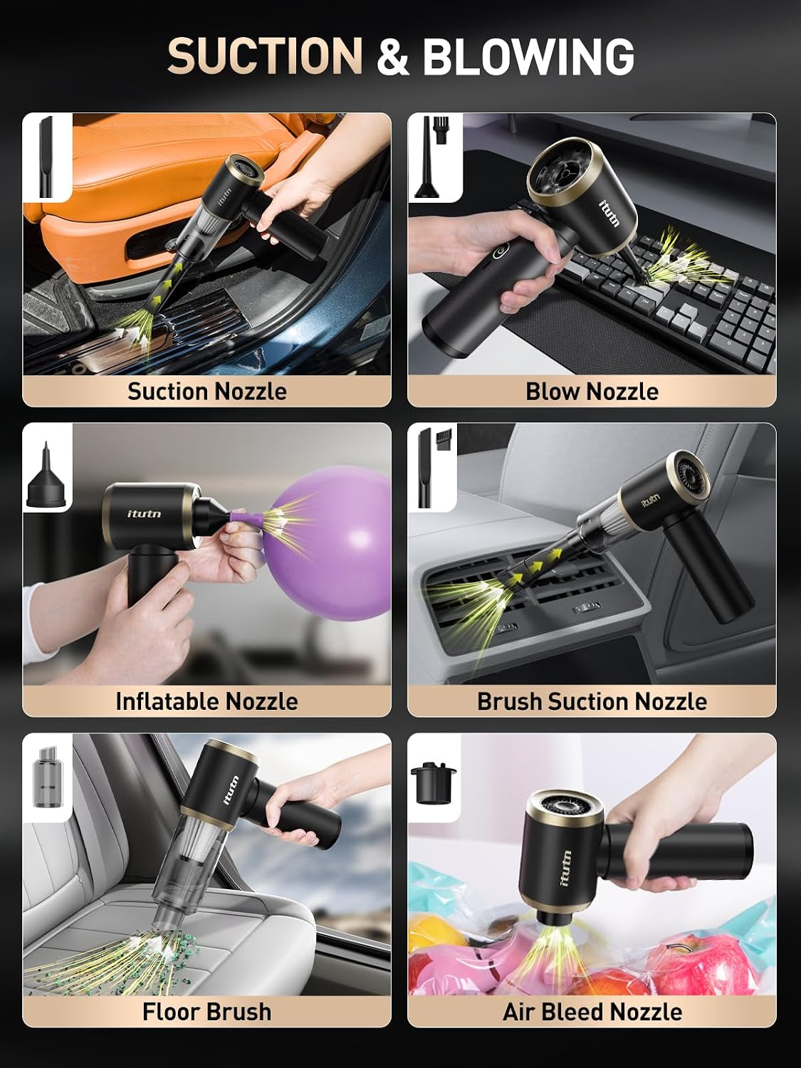 Car Vacuum/Blower 5-In-1 Mini Vacuum Cleaner Cordless Air Duster 18000Pa Powerful Suction Handheld Portable Vacuum for Car Home, PC, Keyboard, Desk, Pet Hair Cleaning Car Detailing Accessories