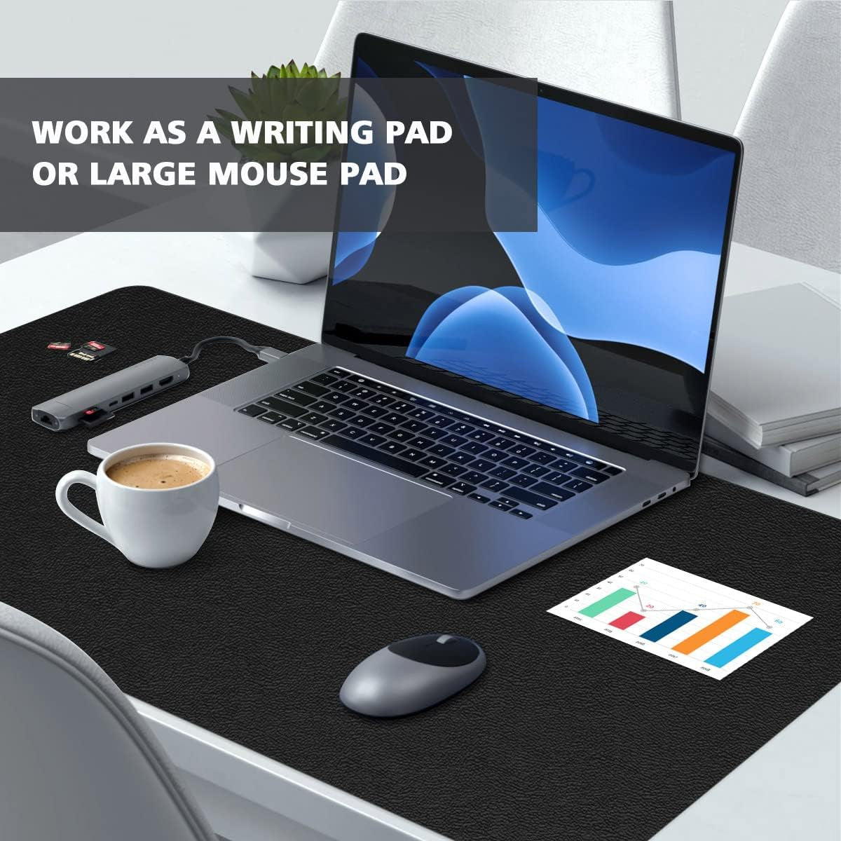 Multifunctional Non-Slip Desk Pad Mat - Waterproof PVC Leather Protector for Office and Home (Black, 14" x 24")