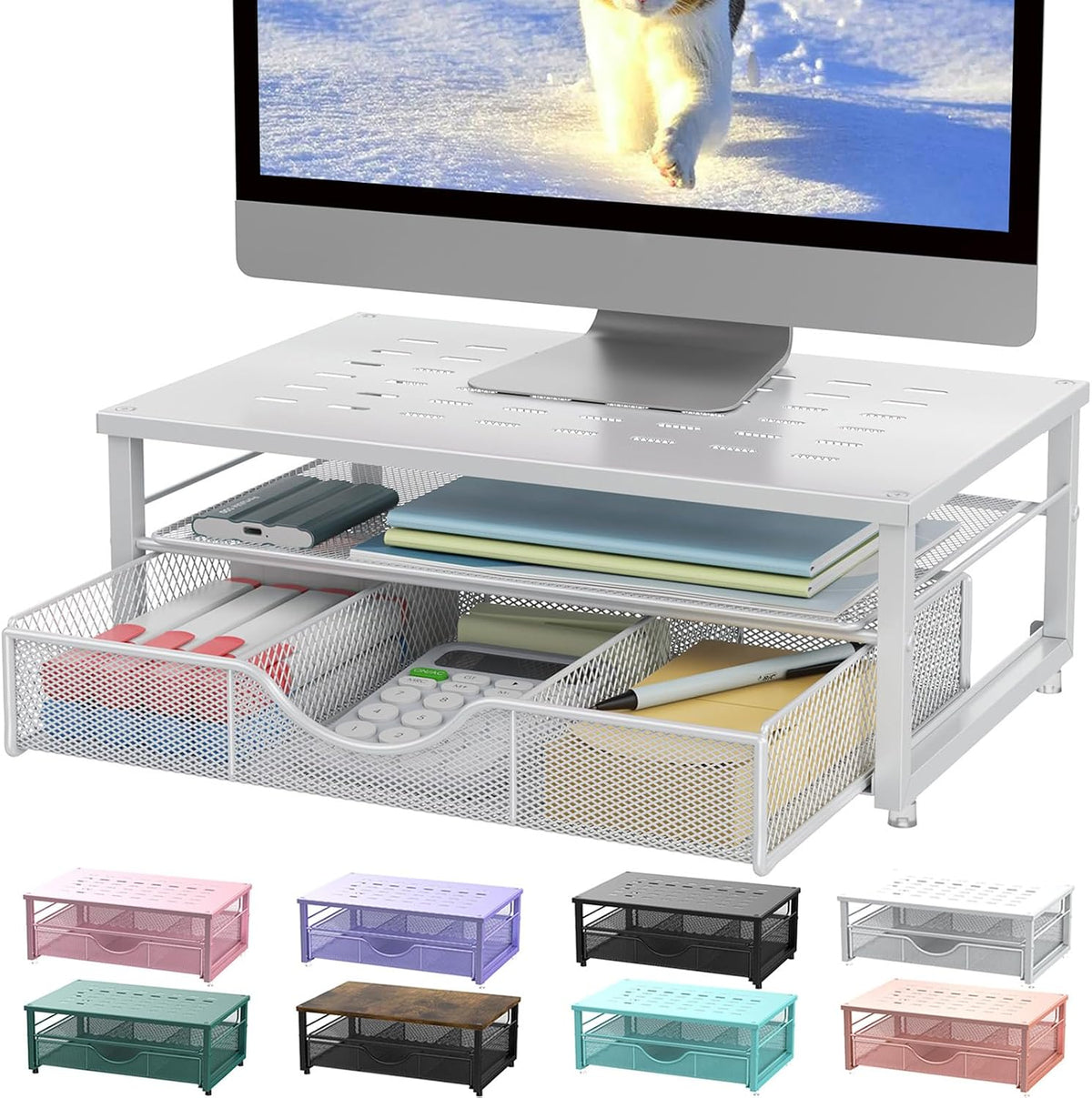 Elevated Computer Monitor Stand with Integrated Drawer