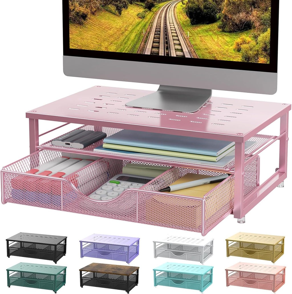 Elevated Computer Monitor Stand with Integrated Drawer