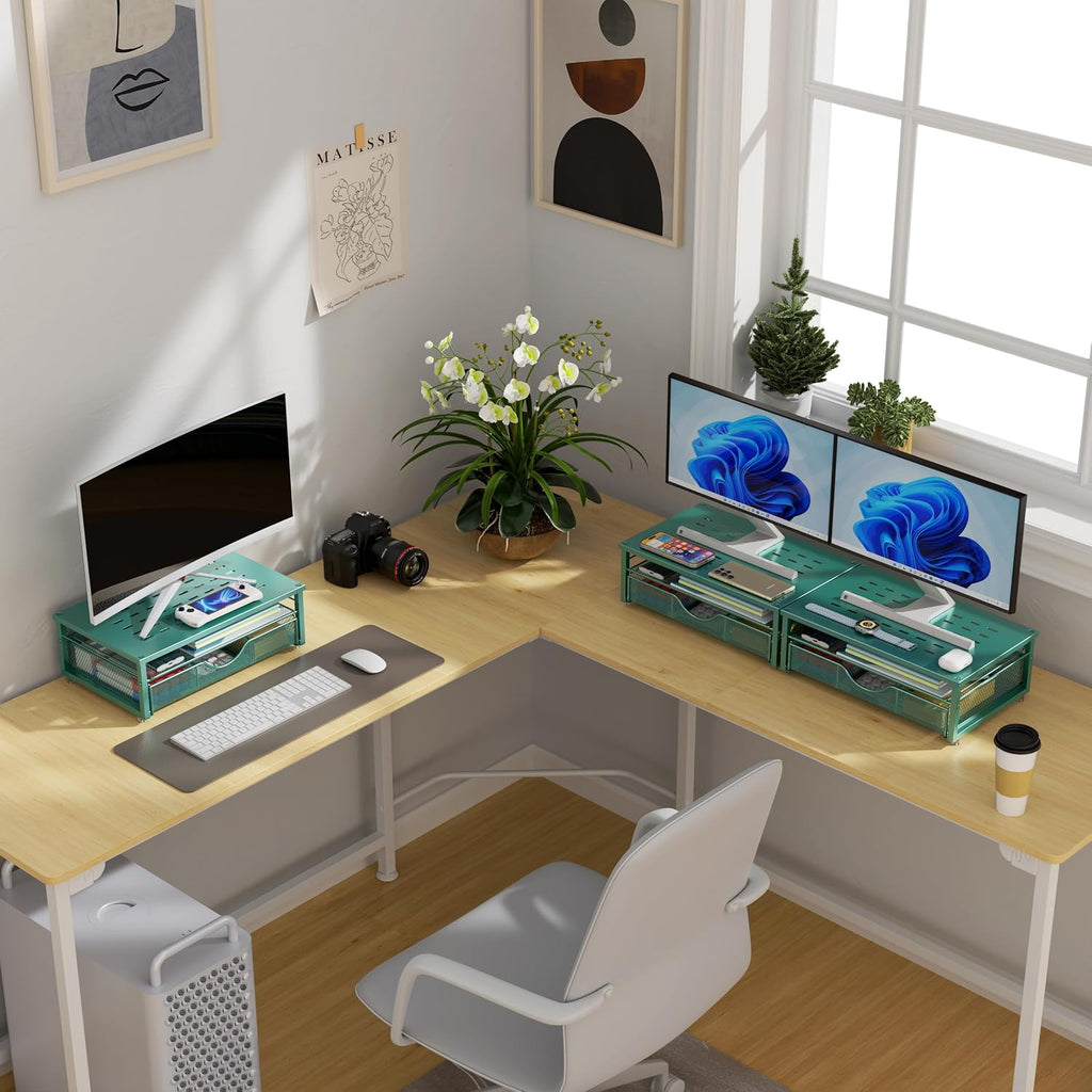 Elevated Computer Monitor Stand with Integrated Drawer