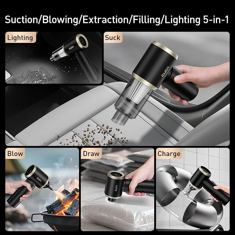 Car Vacuum/Blower 5-In-1 Mini Vacuum Cleaner Cordless Air Duster 18000Pa Powerful Suction Handheld Portable Vacuum for Car Home, PC, Keyboard, Desk, Pet Hair Cleaning Car Detailing Accessories