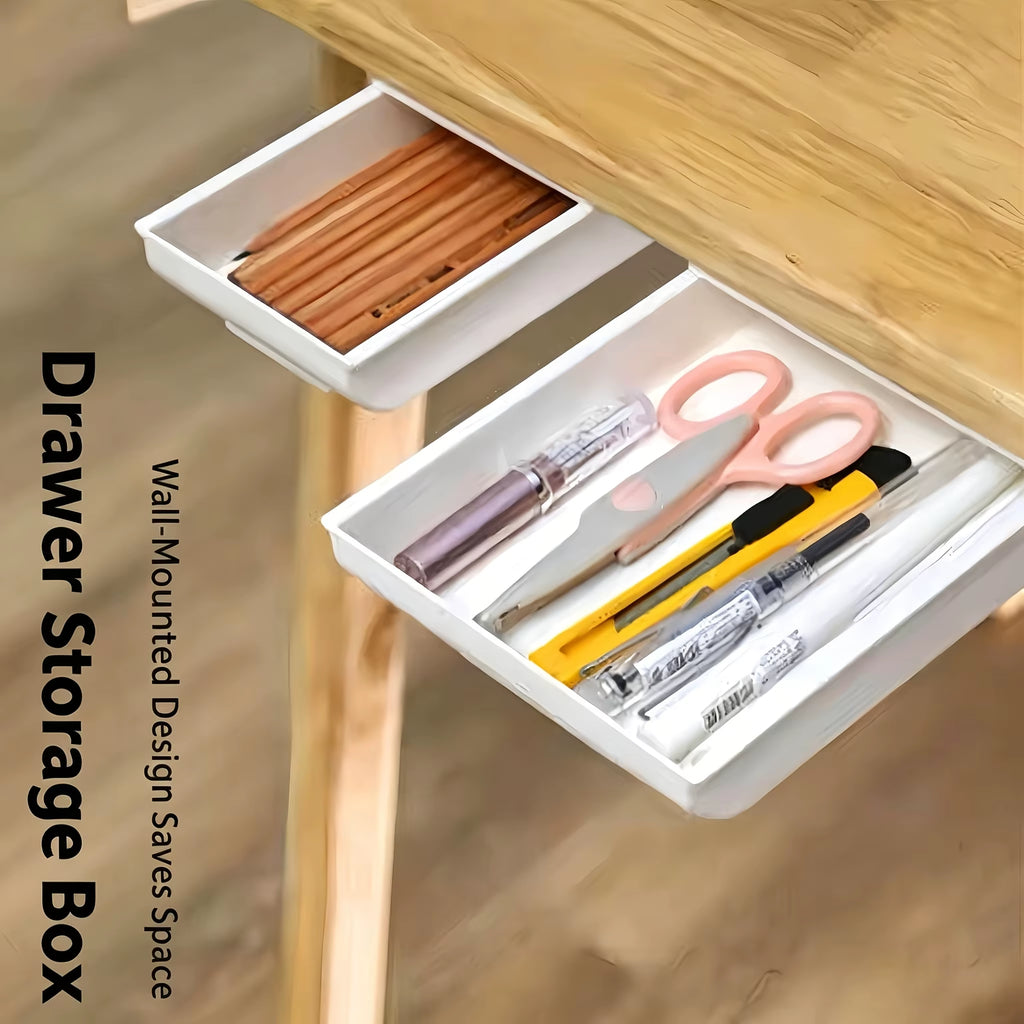 Sliding under Desk Drawer, Punch-Free Self-Adhesive Hidden Storage Organizer, Space-Saving Desk Tidy for Pens Stationery Gadgets