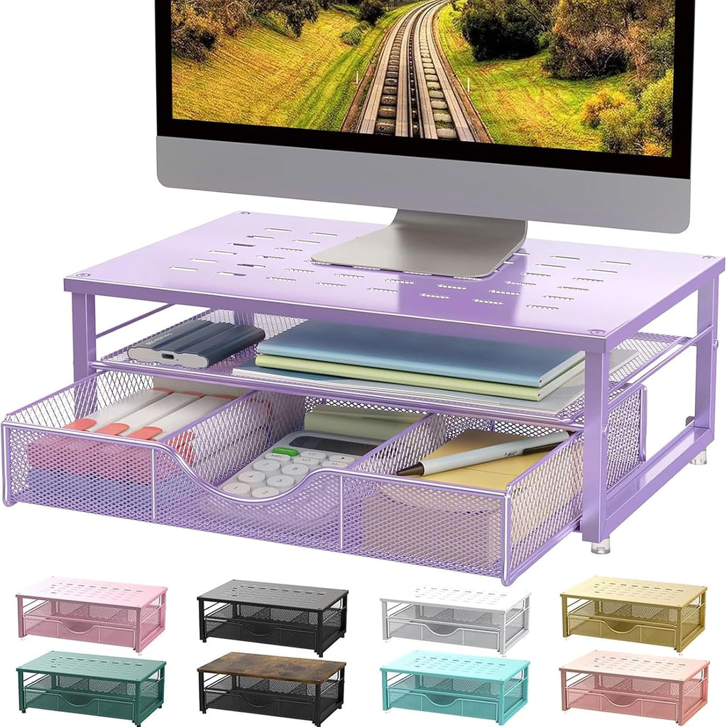 Elevated Computer Monitor Stand with Integrated Drawer