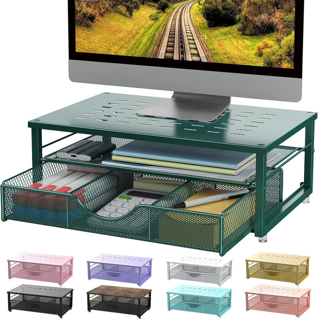 Elevated Computer Monitor Stand with Integrated Drawer
