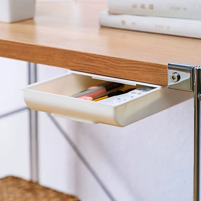 Sliding under Desk Drawer, Punch-Free Self-Adhesive Hidden Storage Organizer, Space-Saving Desk Tidy for Pens Stationery Gadgets