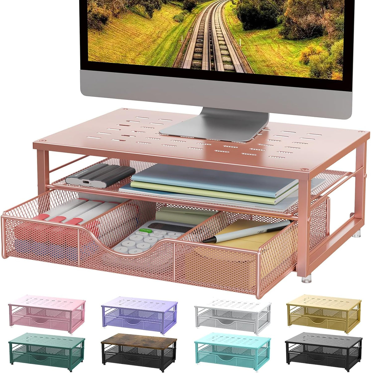 Elevated Computer Monitor Stand with Integrated Drawer